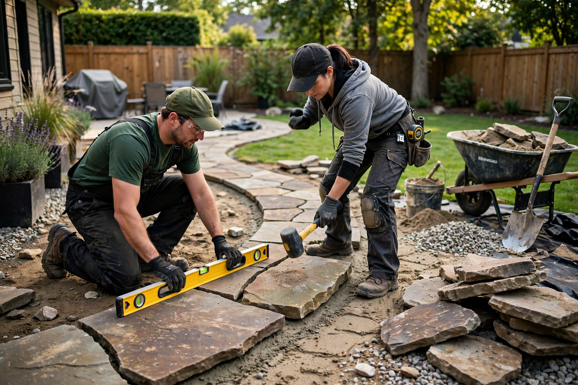 Stone paver patio installation