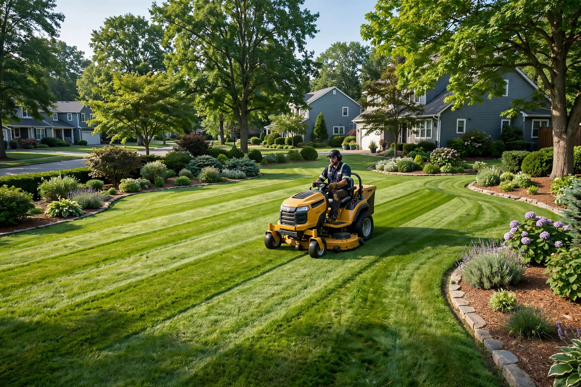 Freshly mowed lawn with crisp stripes